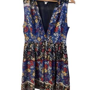 Hinge Romantically Feminine Ruffle Dress 100% Silk Blue Floral- M